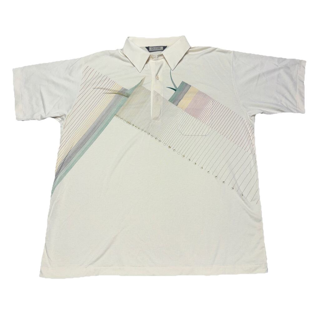 VTG Idletime Mens XL Yellow Striped Short Sleeve Polo Shirt Retro Grandpacore